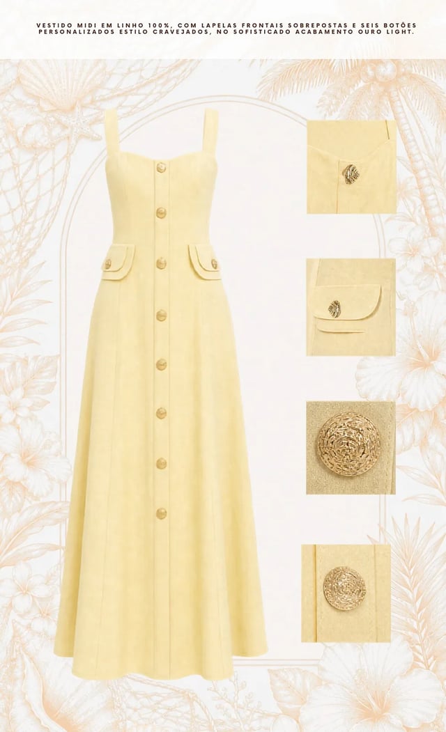Vestido Midi Linho Botões