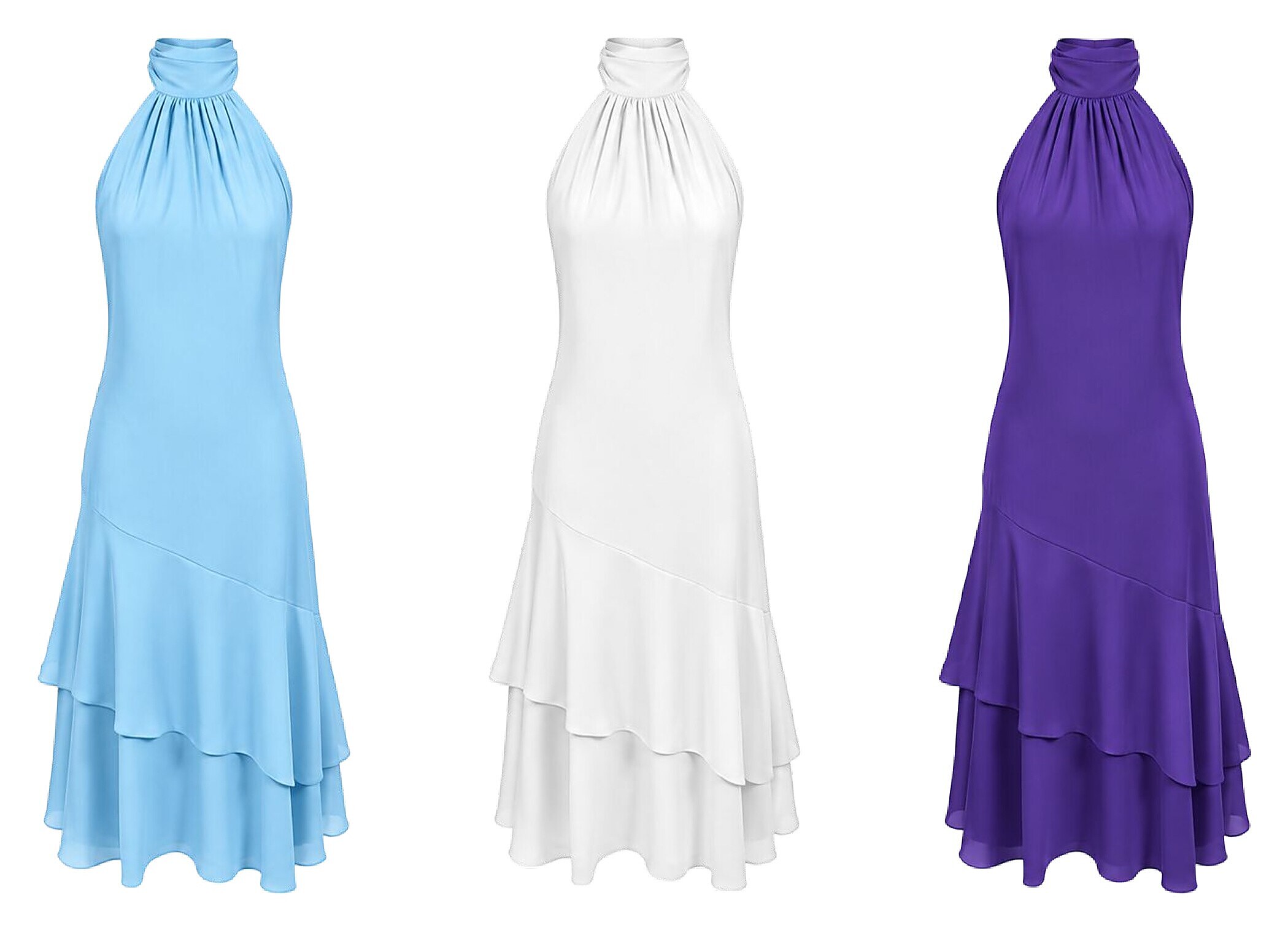 Vestido longo frente única com babado