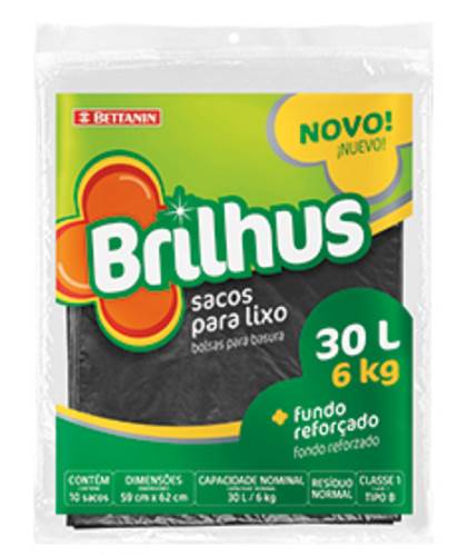 SACO LIXO BRILHUS ALMOF PRETO 30L 10UN
