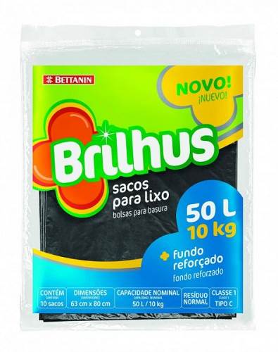 SACO LIXO BRILHUS ALMOF PRETO 50L 10UN