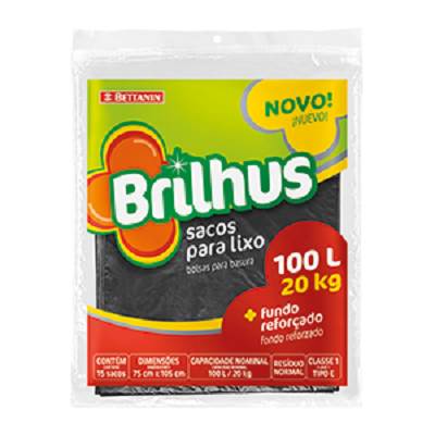 SACO LIXO BRILHUS ALMOF PRETO 100L 5UN