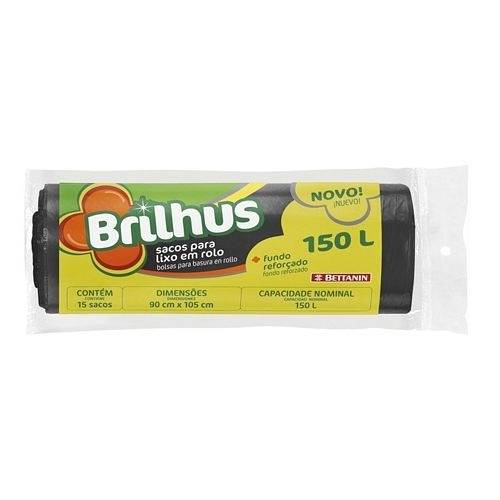 SACO LIXO BRILHUS PRETO RL 150L 15UN