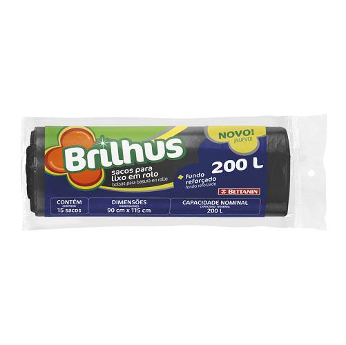 SACO LIXO BRILHUS PRETO RL 200L 15UN