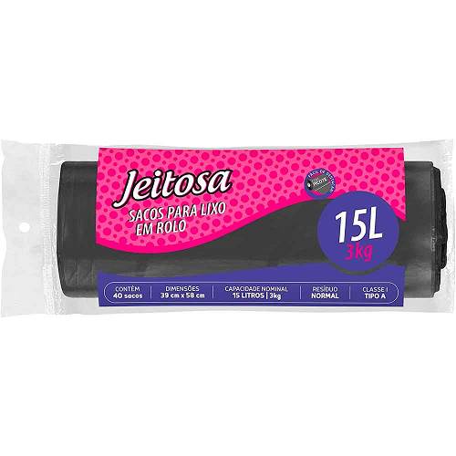 SACO LIXO JEITOSA PRETO RL 15L 40UN