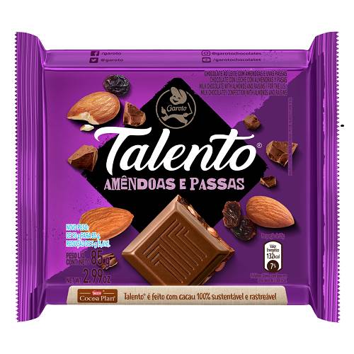BOMB TAB TALENTO 85G AMENDOAS PASSAS