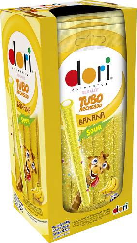 BOMB REGALIZ DORI TUBO 10X44G SOUR BANAN