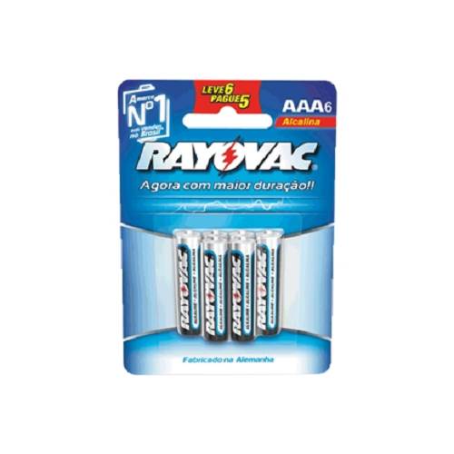 PILHA RAYOVAC ALC AAA6 PALITO L6P5UN CAR