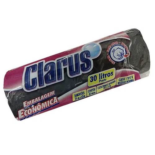 SACO LIXO CLARUS PRETO RL 30L 30UN