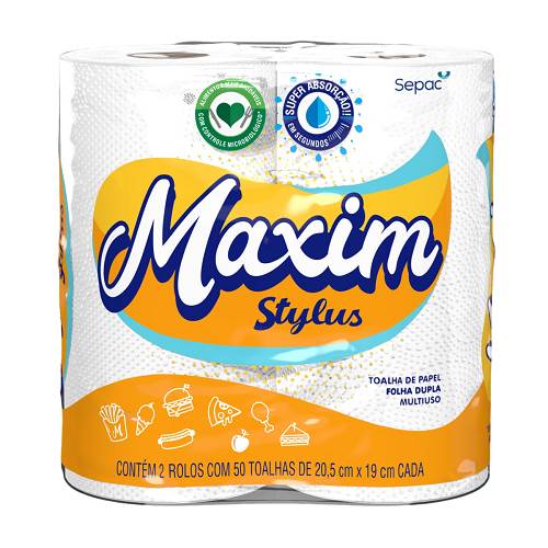 TOALHA PAPEL STYLUS MAXIM 2UN 205CM 50F